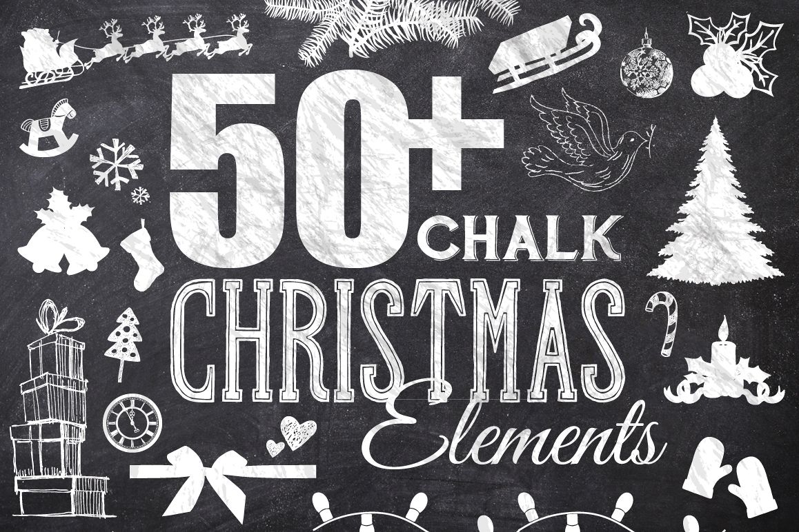 50 Chalk Christmas Elements example image 1