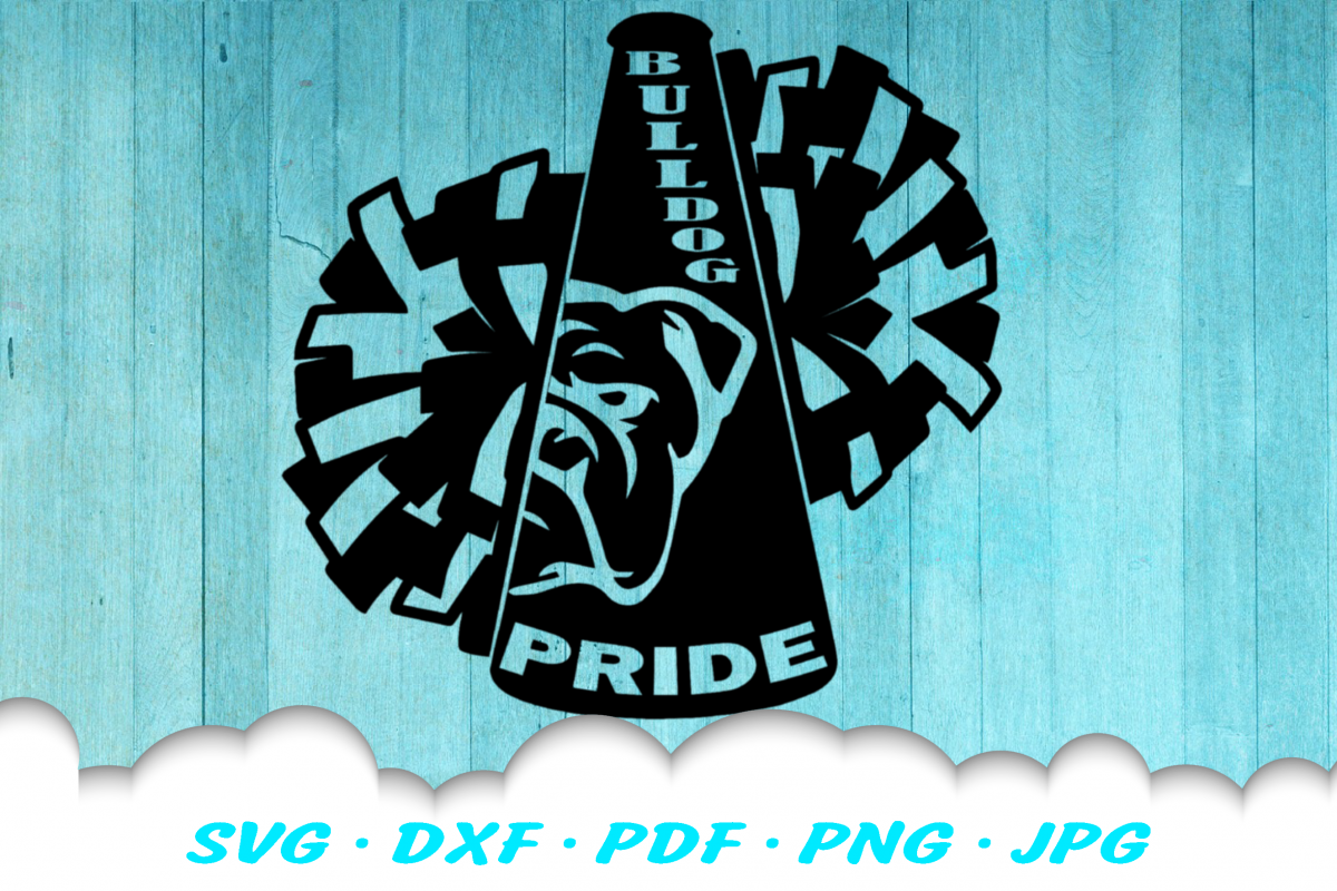 Bulldog Cheer Megaphone Poms SVG DXF Cut Files example image 1