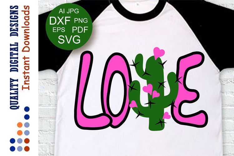 Love svg Valentine day decor Cactus clipart example image 1
