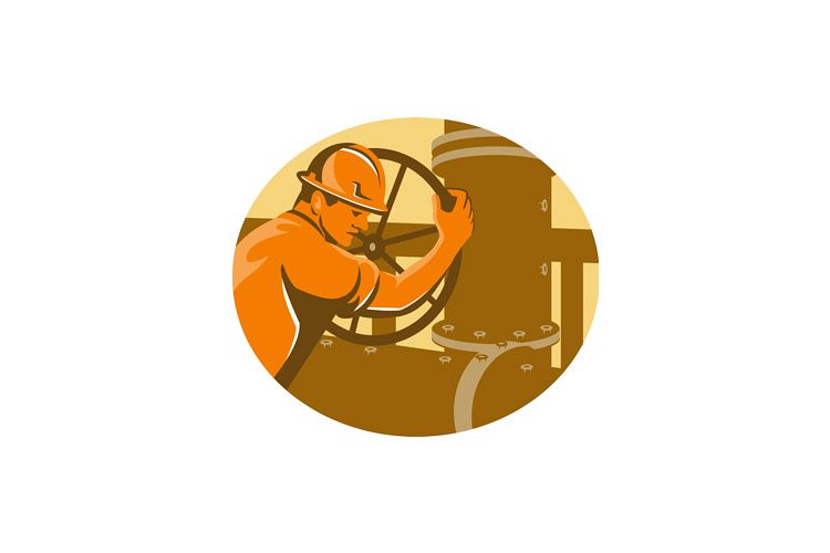 gas and oil worker closing pipeline pipe valve example image 1