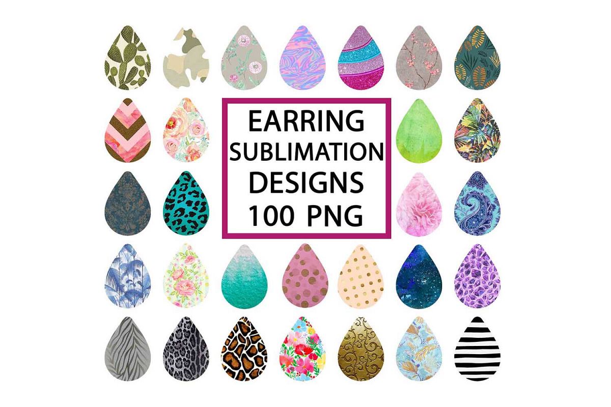 Download Drop Earring Sublimation Design Bundle, Teardrop 100 PNG