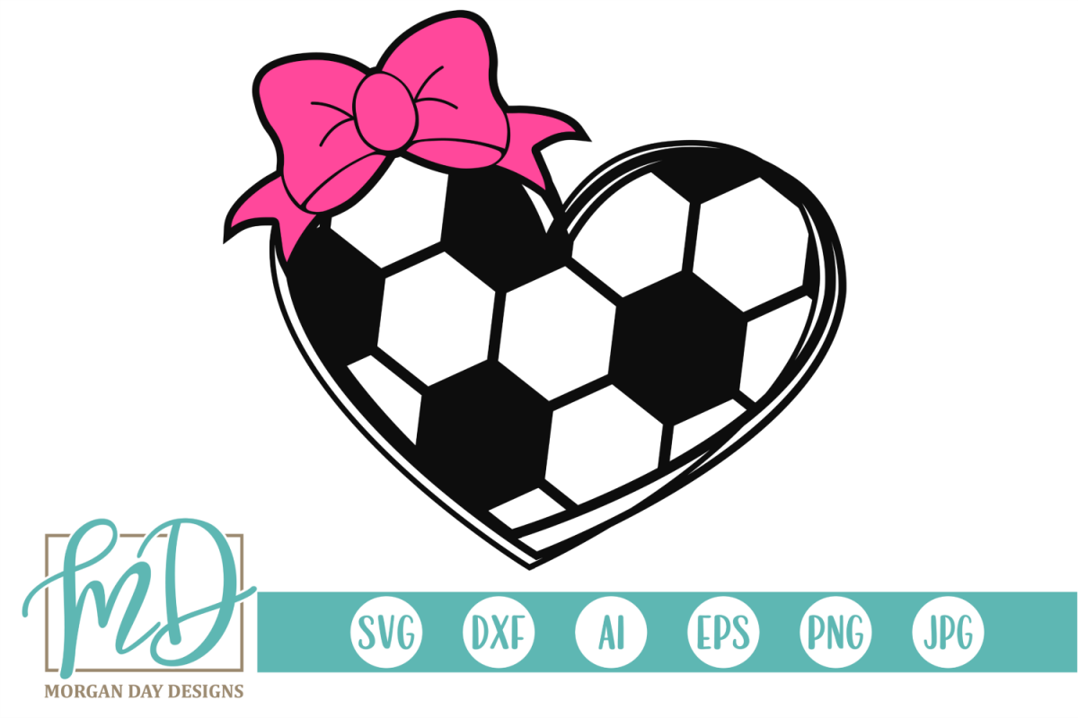Soccer Heart with Bow SVG, DXF, AI, EPS, PNG, JPEG example image 1