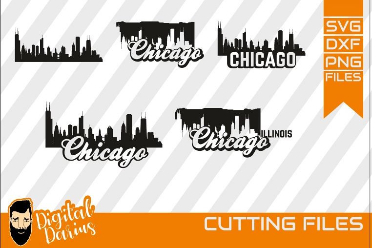 5x Chicago bundle svg, Printable Skyline, city skyline, city example image 1