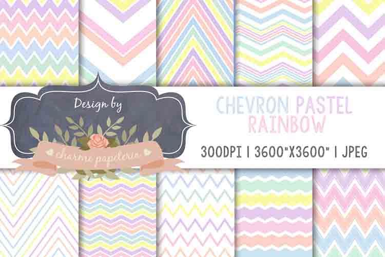 Rainbow chevron Digital Paper, Rainbow pastel paper example image 1