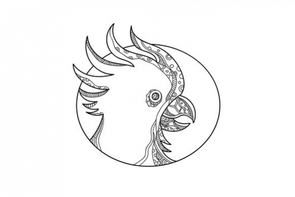 Cockatoo Head Circle Doodle Art example image 1