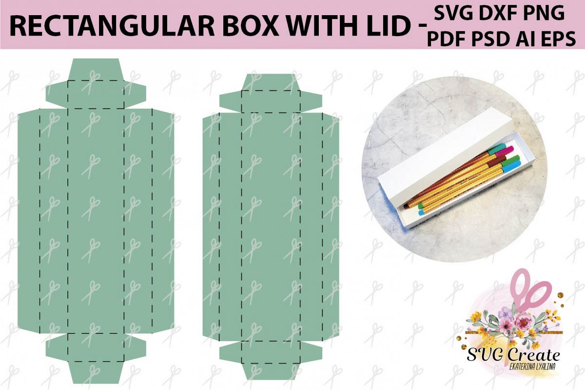 Box with lid template, box svg, pdf, favor box, box cut file example image 1