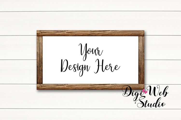 Wood Sign Mockup - Wood Frame on White Shiplap example image 1