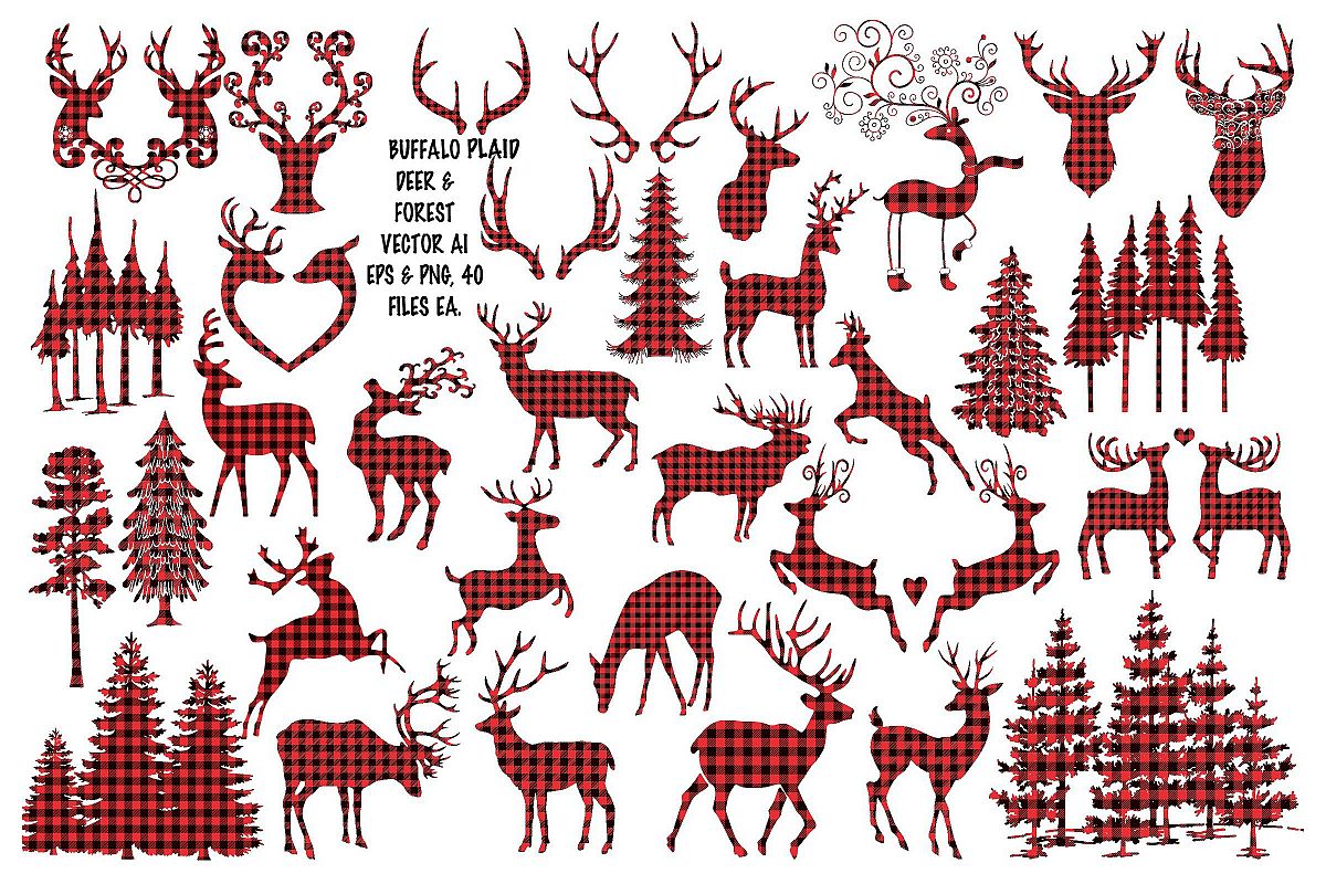 Buffalo Plaid Vector Deer & Forest AI EPS Vecor & PNG example image 1