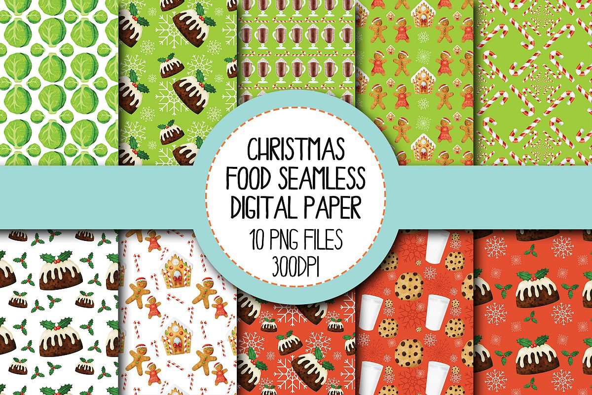 Watercolor Christmas Food Seamless Digital Papers Set 1 example image 1