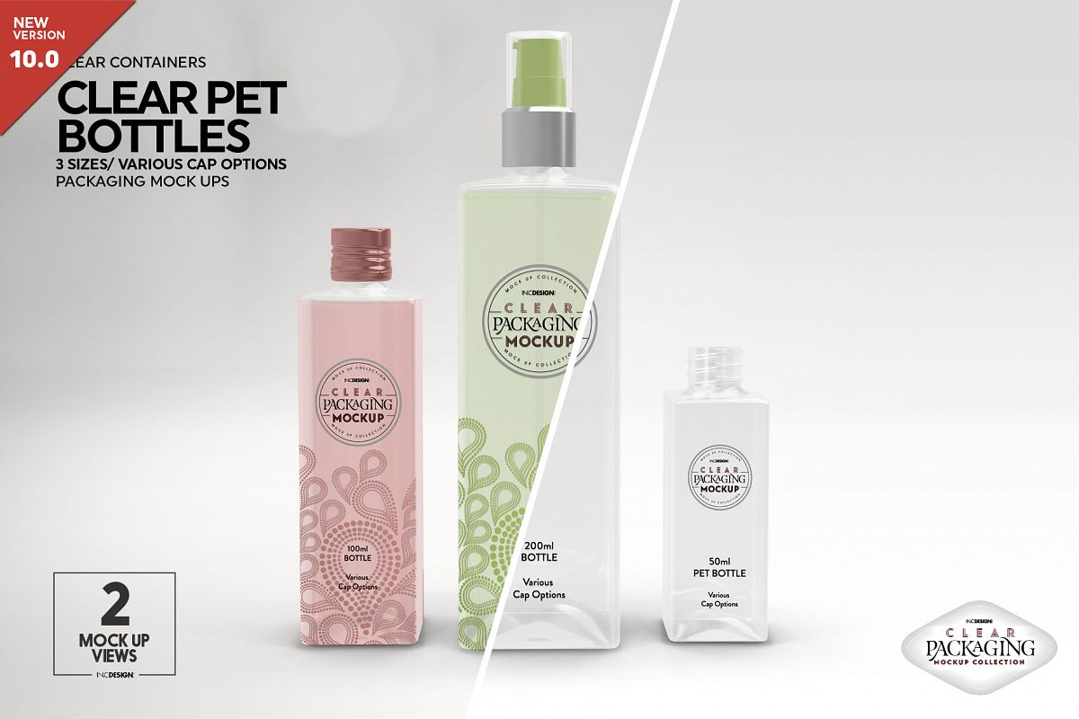 Clear Squared PET 3Bottles Packaging Mockup example image 1