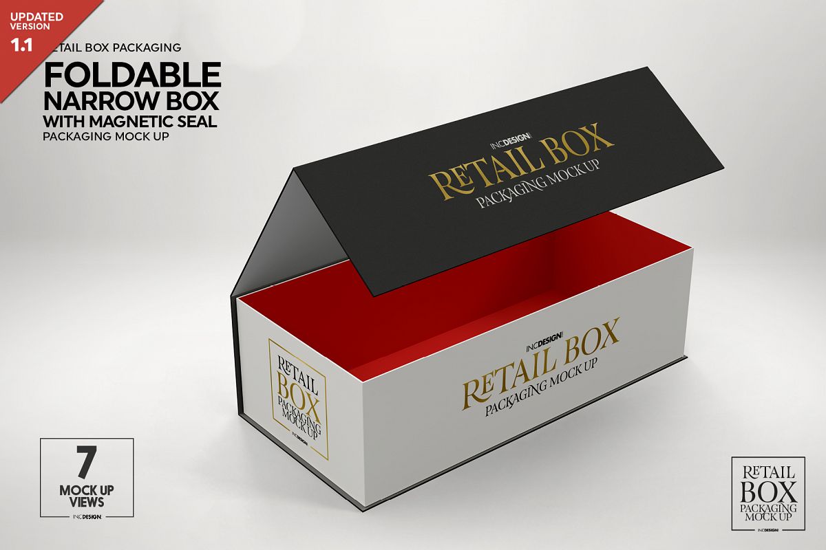 Download Foldable Narrow Retail Box Magnetic Seal Packaging Mockup