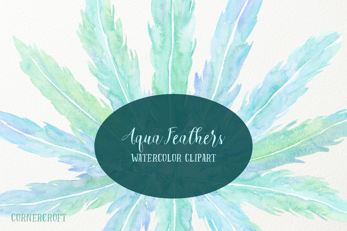 Watercolor Aqua Feathers example image 1