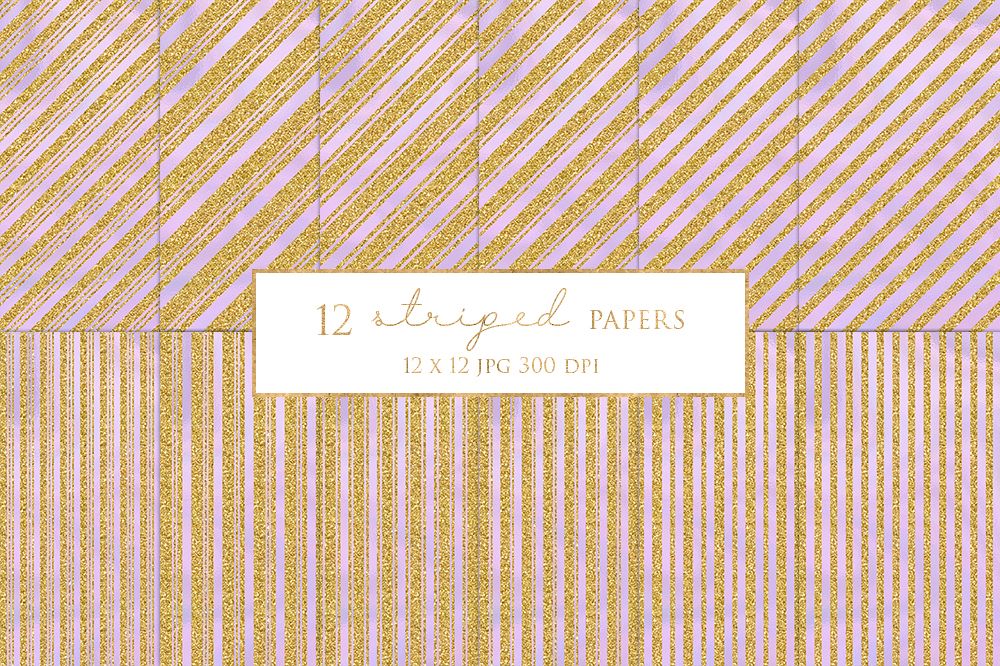 12 Gold Striped Digital Paper Pack example image 1