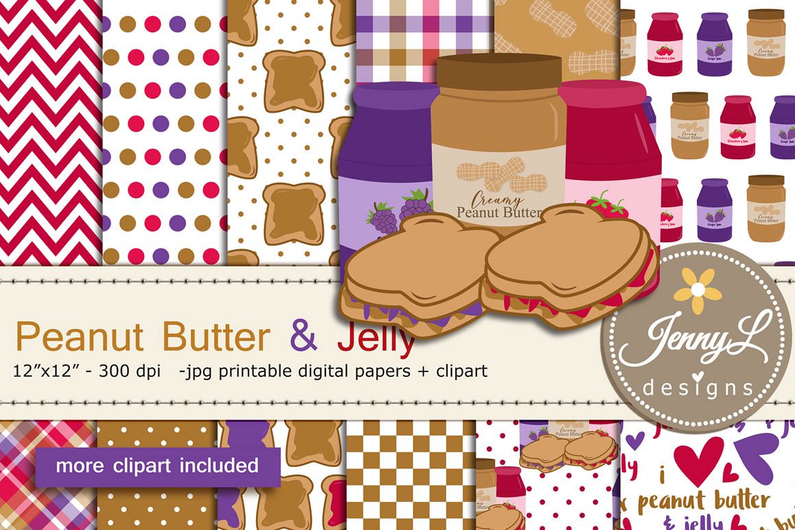 Peanut Butter and Jelly Digital Papers and Jam Clipart example image 1
