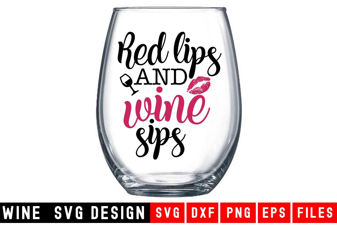 Red Lips and wine sips SVG|Wine Glass SVG|Wine SVG example image 1