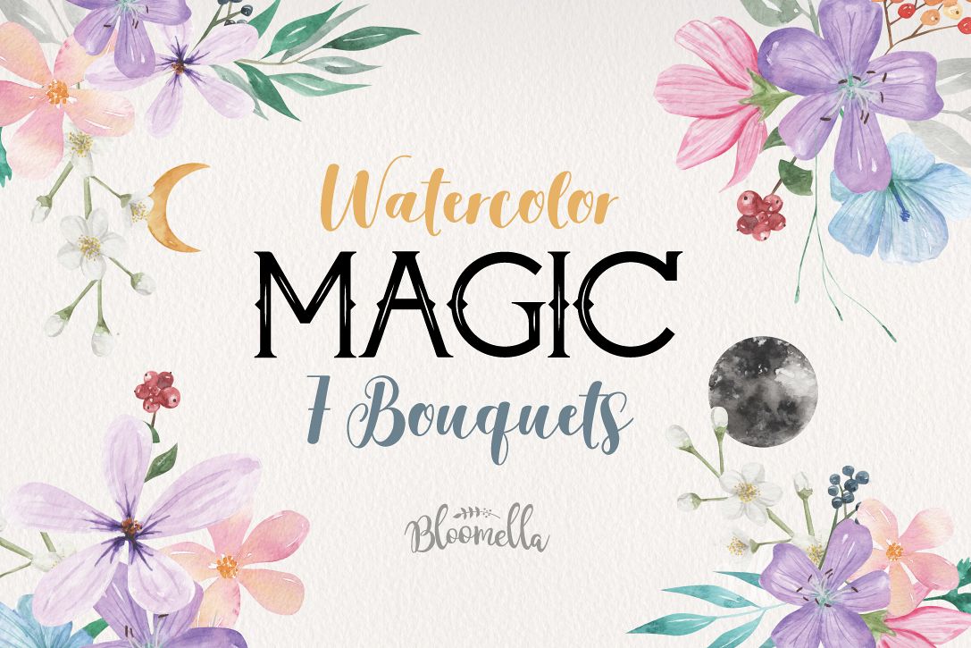 Download Magic Floral 7 Bouquets Watercolor Mystical Vintage Moon
