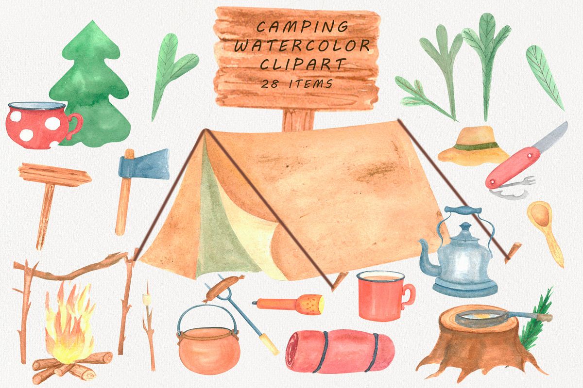 Camping Clipart watercolor example image 1