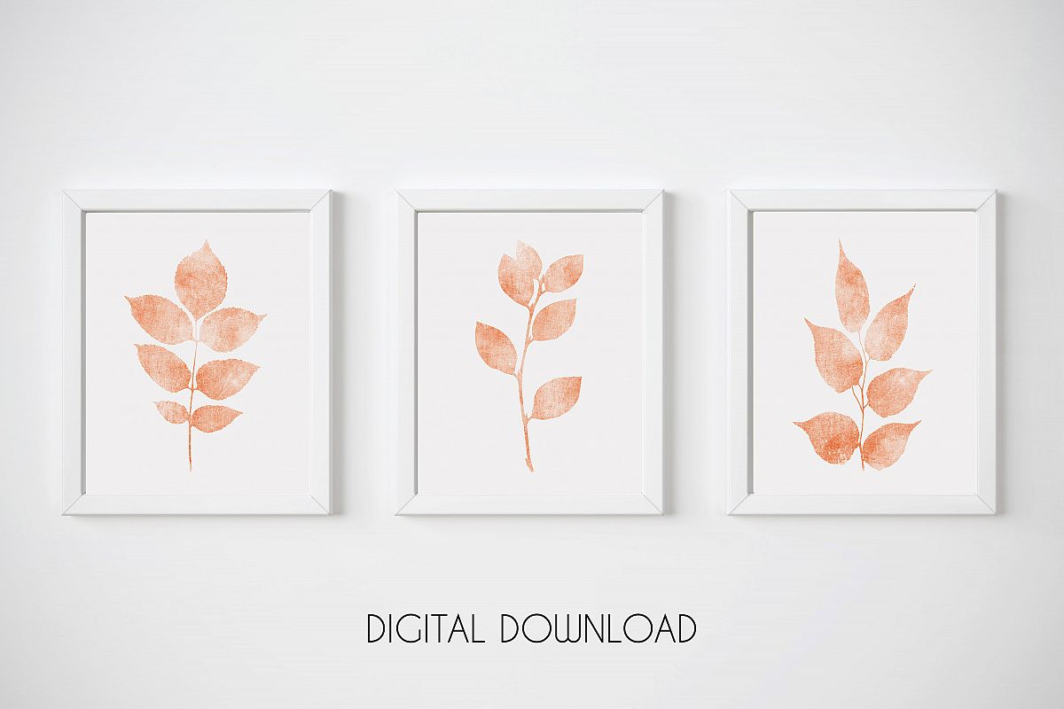 Coral Nursery Wall Art, Orange Botanical Print, Set of 3 example image 1