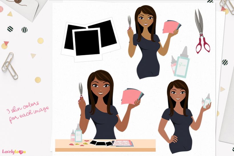 Woman scrapbooking character clip art L160 Zoe example image 1