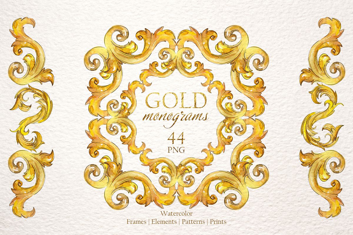 Gold monograms Watercolor png example image 1