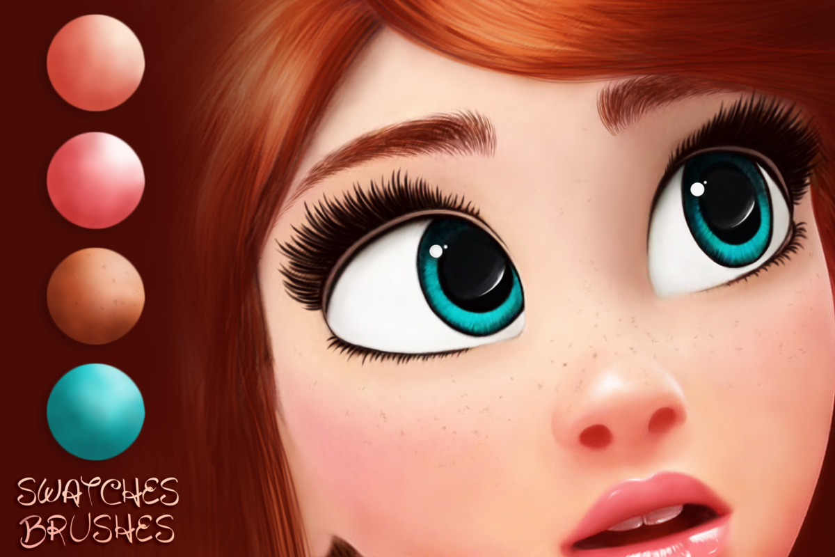 Cartoon Portrait Photoshop Brushes and Swatches set example image 1