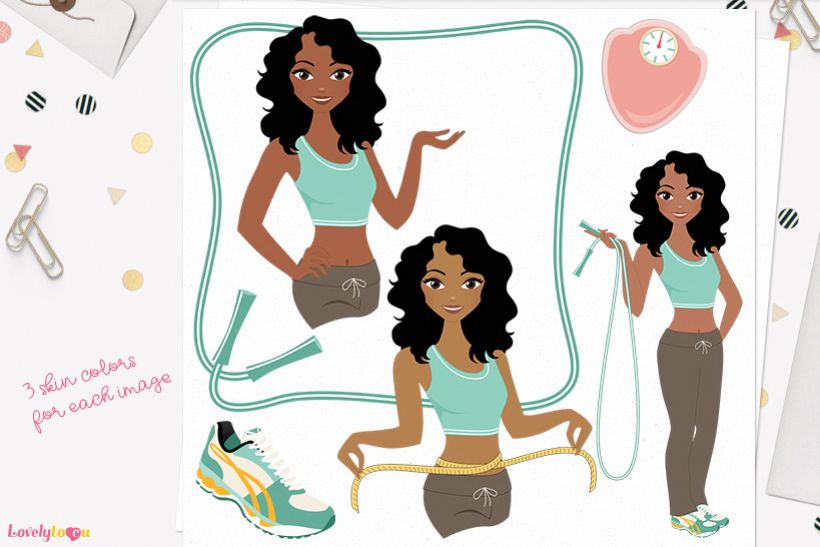 Woman workout character clip art L090 Dezi example image 1
