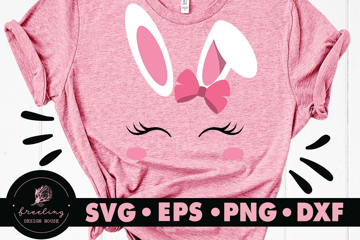 Bunny Face With Bow SVG DXF EPS PNG example image 1