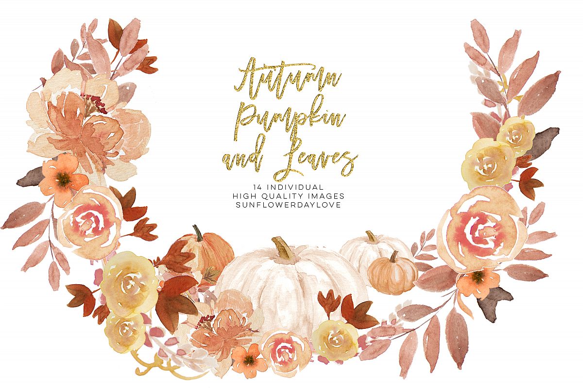 Autumn Wreath Pumpkin and leaves clipart example image 1