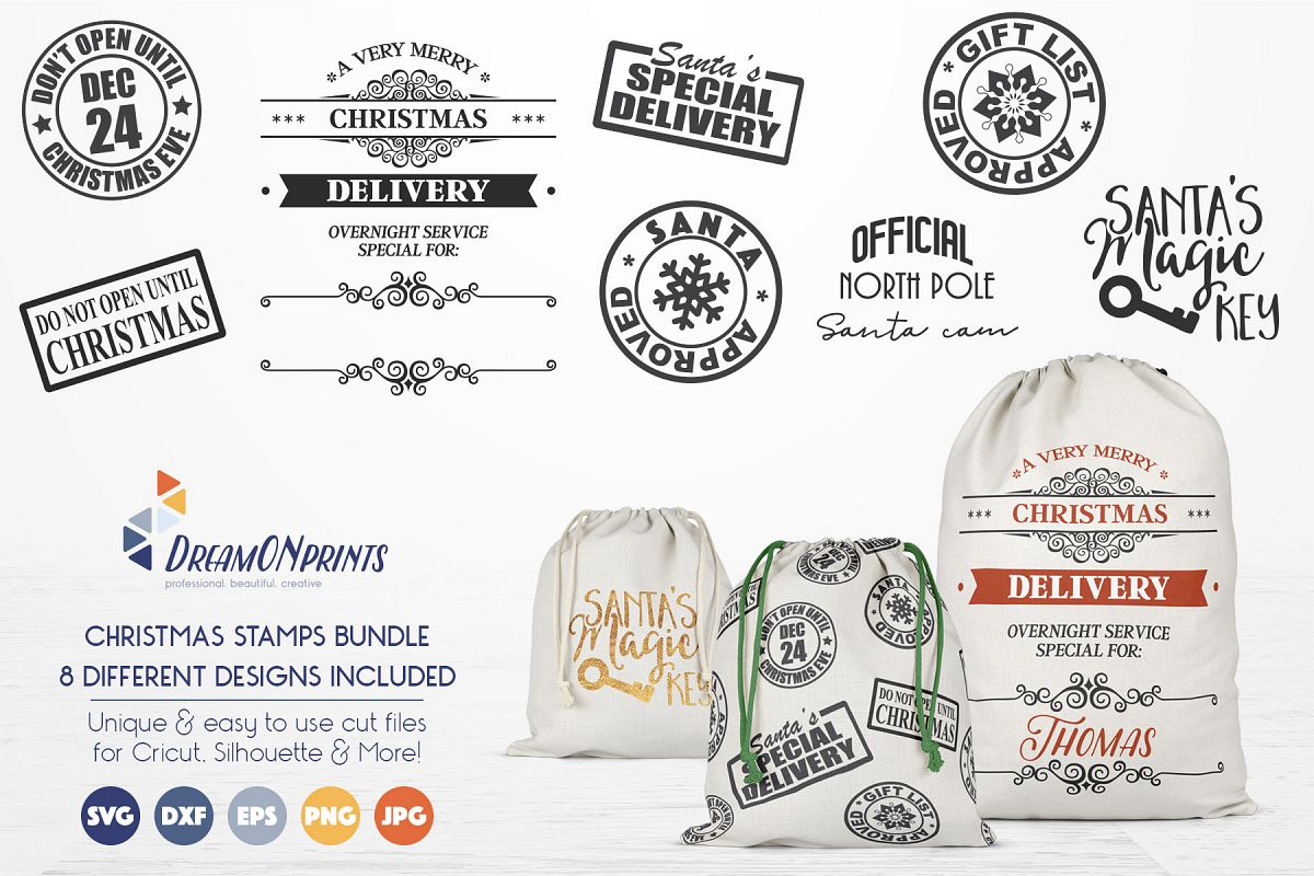 Christmas Stamps & Santa Sack SVG Bundle example image 1