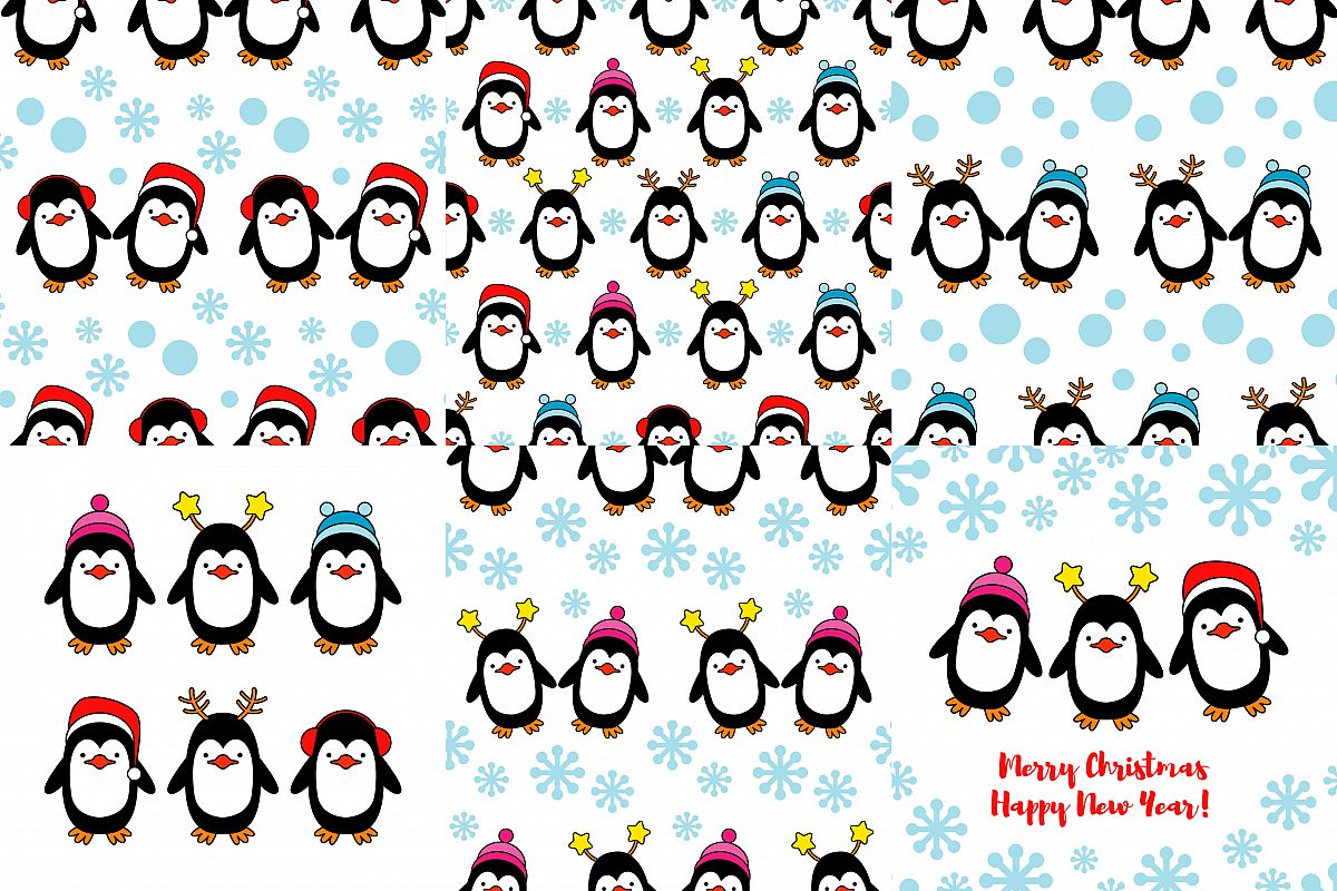Set Christmas Penguins. example image 1