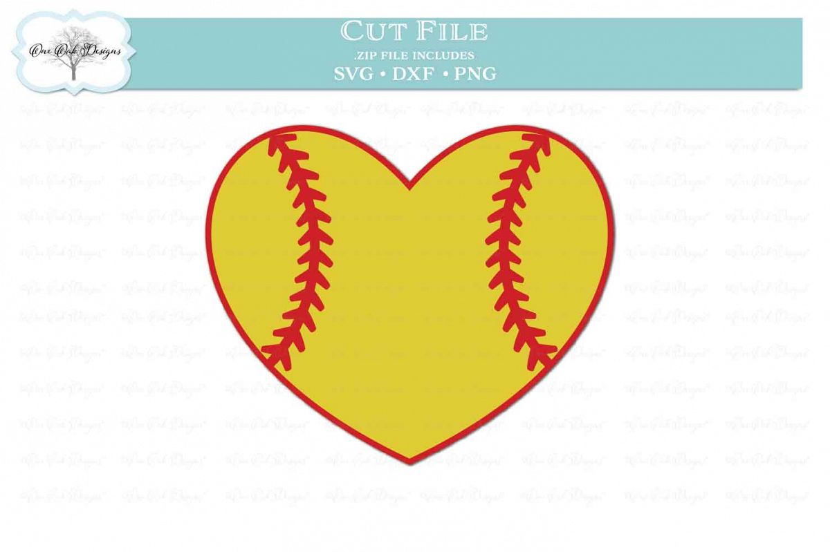 Softball Heart - SVG DXF PNG example image 1
