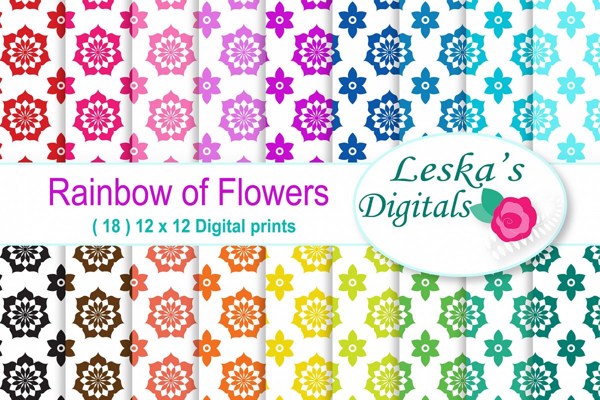 Rainbow Floral Digital Paper example image 1