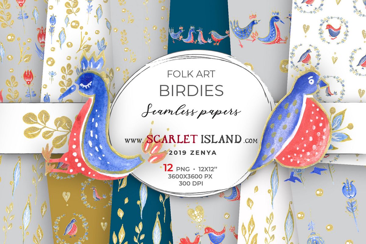 Folk Birdies seamless papers example image 1