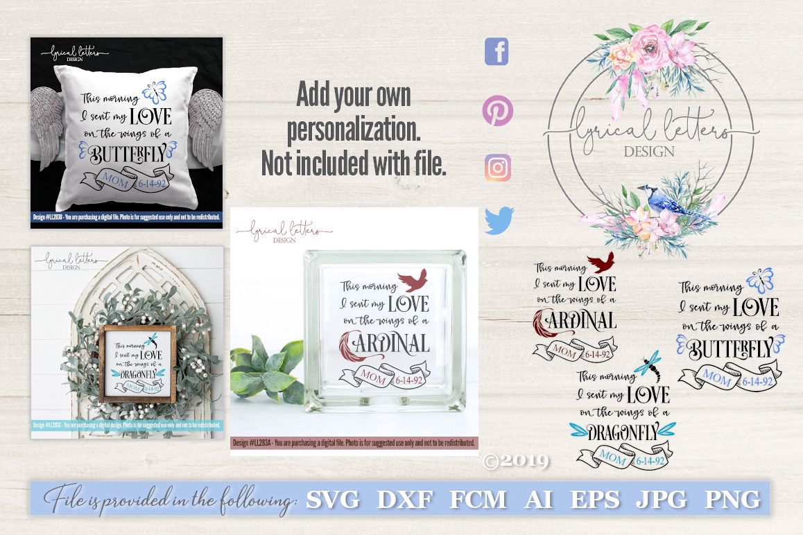 NEW! Cardinal Butterfly Dragonfly Memorial Set SVG LL283 example image 1
