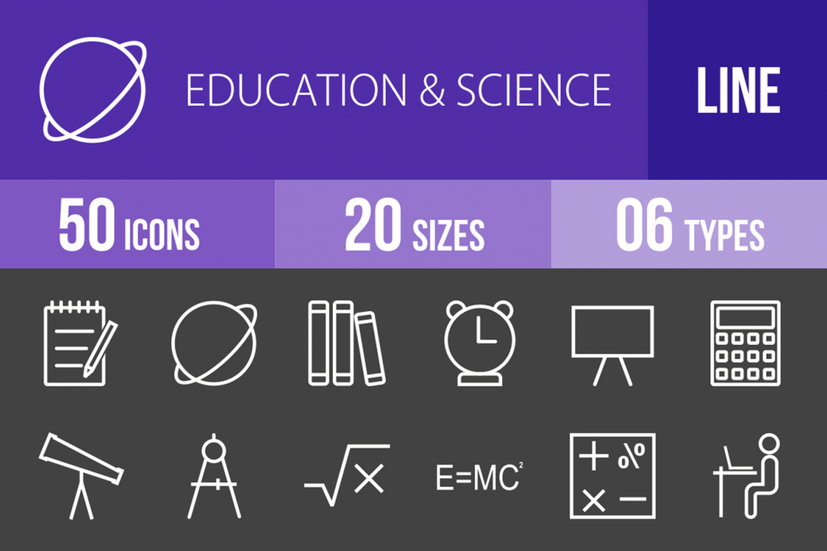 50 Education & Science Line Inverted Icons example image 1
