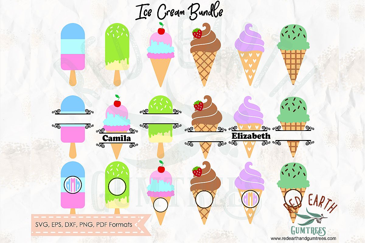 Ice cream split monogram frame, ice cream circle frame SVG example image 1