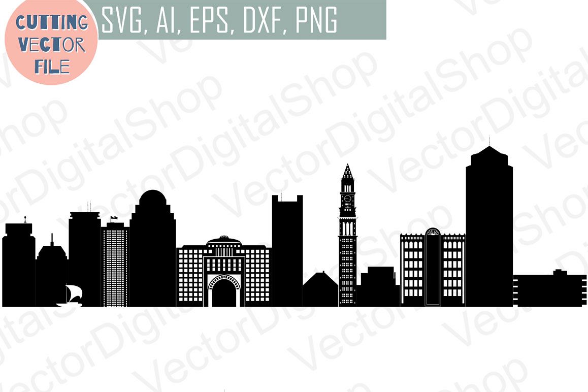 Boston Skyline Vector, Massachusetts USA city, SVG, JPG, PNG, DWG, CDR, EPS, AI example image 1