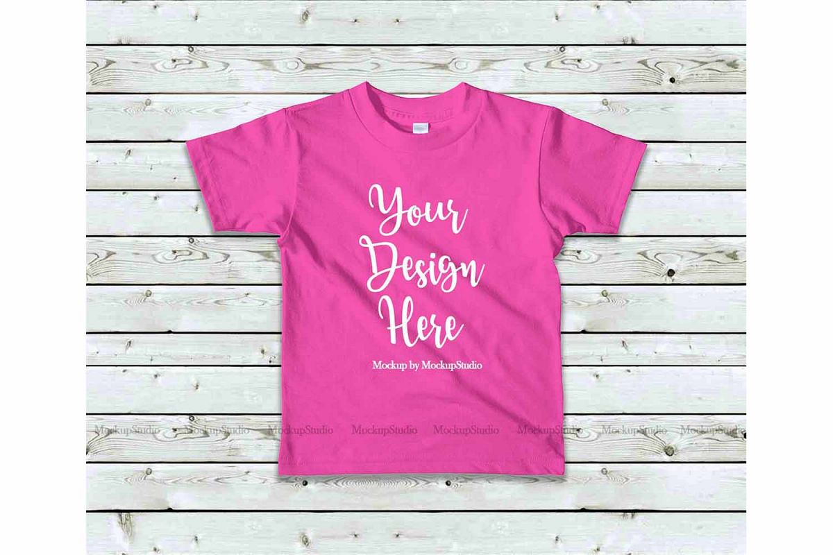 Kids Pink Tshirt Mock Up, Toddler Shirt Flat Lay Mockup example image 1