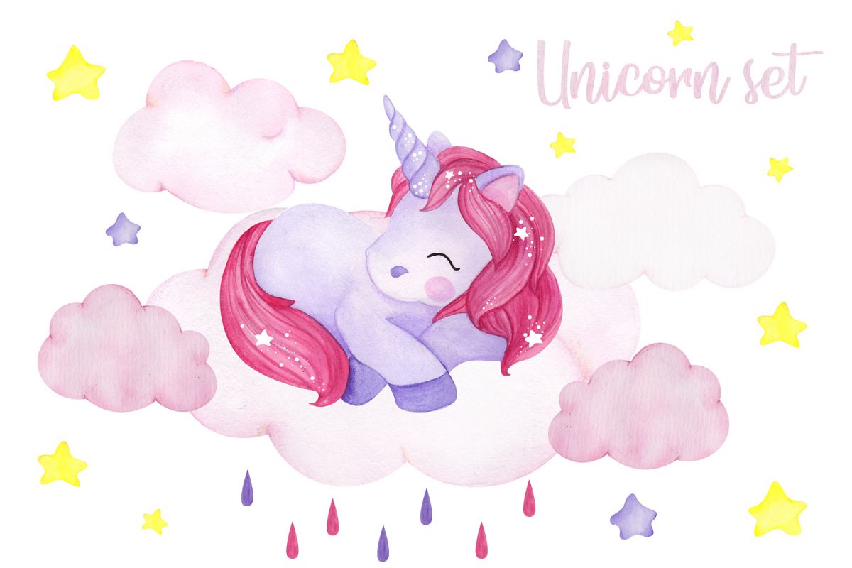 Unicorn set. Watercolor collection example image 1
