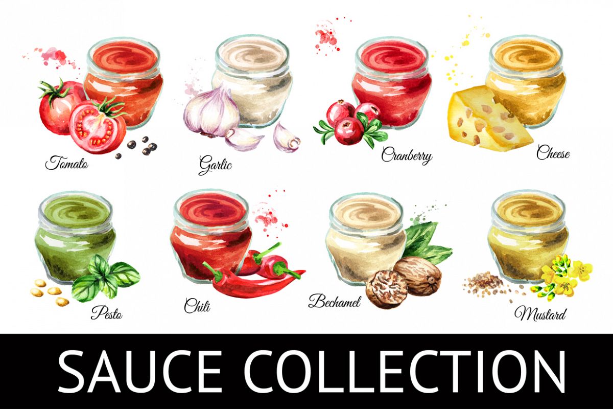 Sauce collection. Watercolor set example image 1