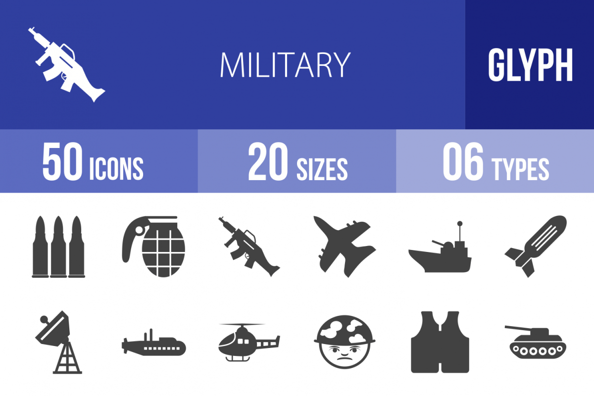 50 Military Glyph Icons example image 1