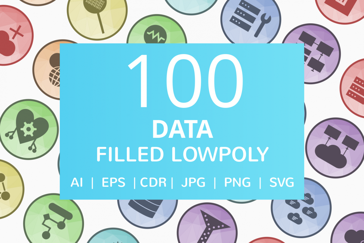 100 Data Filled Low Poly Icons example image 1