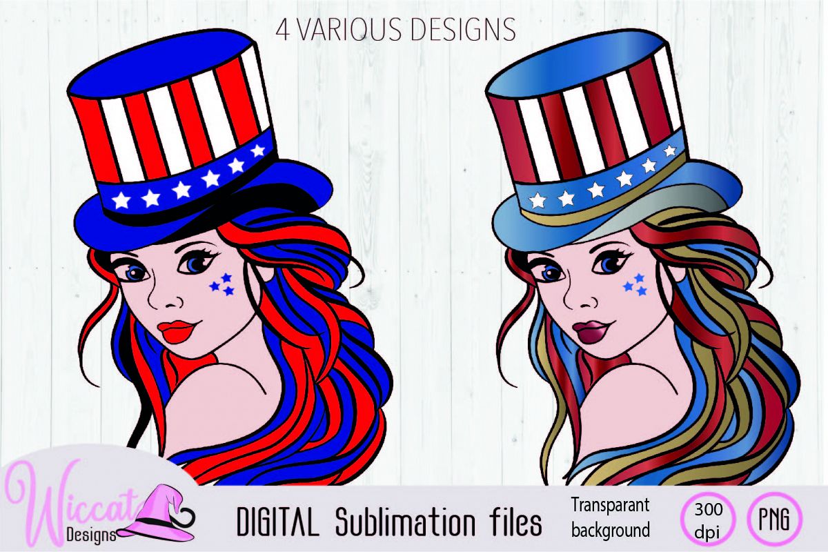 Girl with top hat in USA and rainbow sublimation example image 1