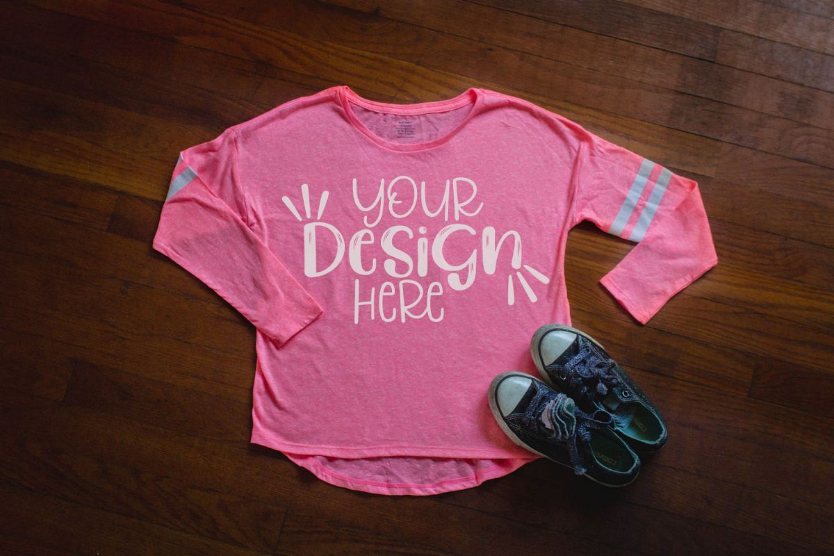 Youth Girls Pink Shirt Mockup example image 1