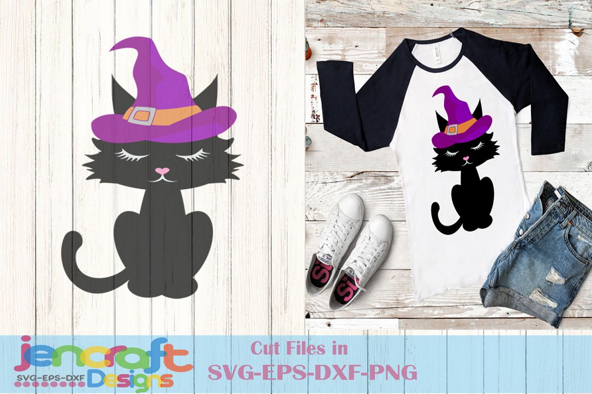 Black Cat Witch Hat Halloween Trick or Treat Cauldron example image 1