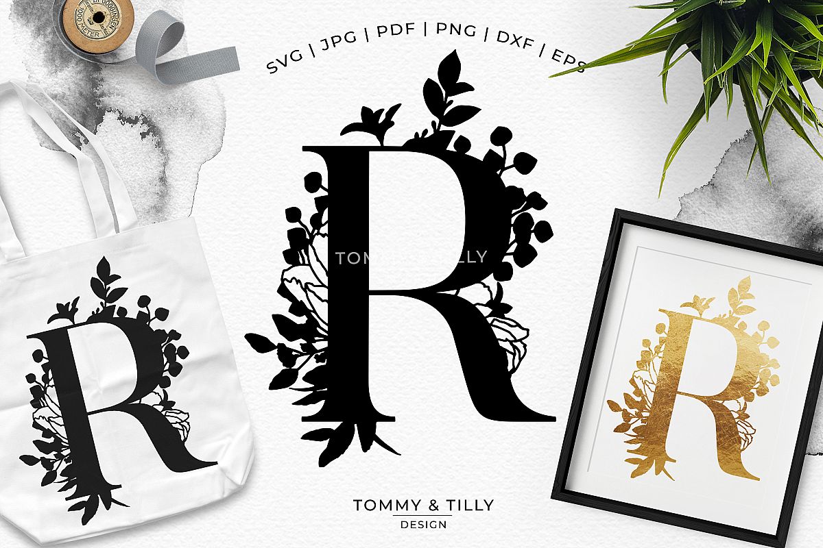 R Bouquet Letter Design - Paper Cut SVG EPS DXF PNG PDF JPG example image 1