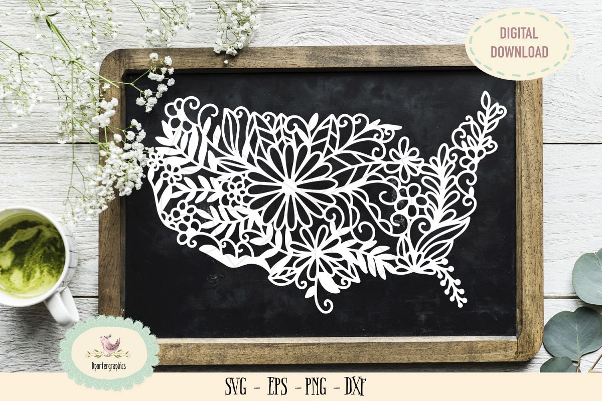 USA map zentengle SVG cut file America paper cut example image 1