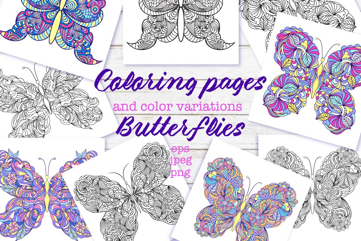 Floral butterflies. Coloring pages. example image 1