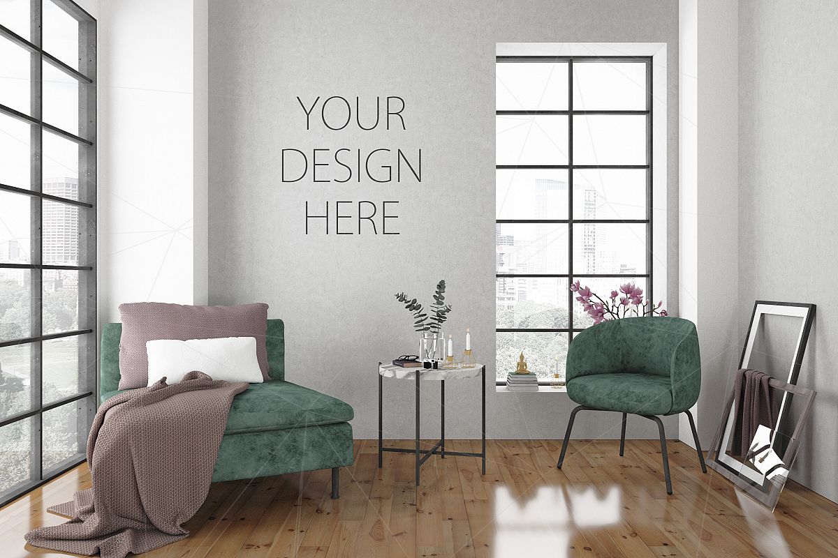 Interior mockup bundle - blank wall mock up example image 1