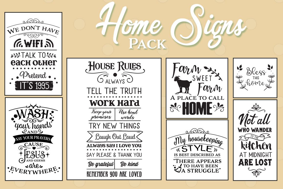 48 Home Signs Pack - Dining SVGs, Living SVGs, Bathroom SVGs example image 1